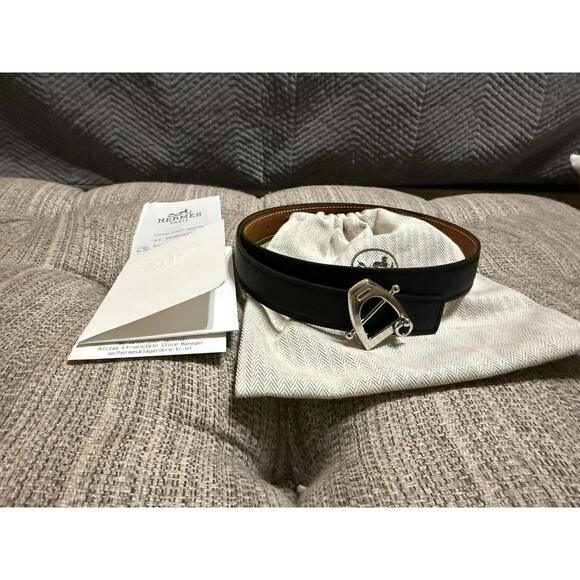 Hermes Canaille silver buckle Reversible leather Belt 24 mm